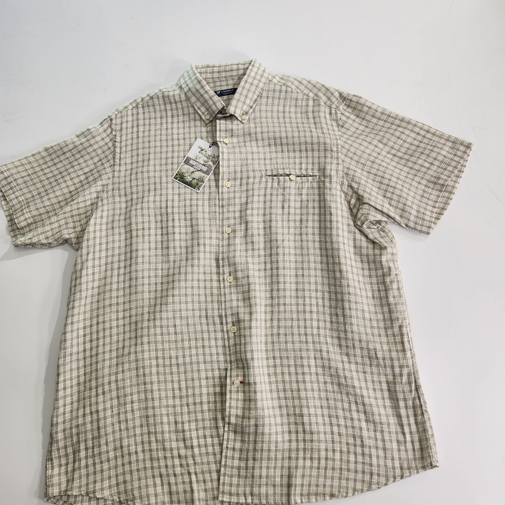 Cremieux monteverde Mens Size XL  Check 100% Linen Short Sleeve button Up 01